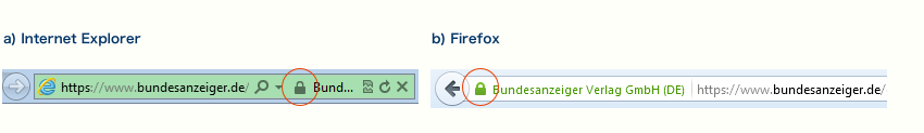 Schaugrafik, um
dem Benutzer zu zeigen woran er eine verschlüsselte Seite erkennt